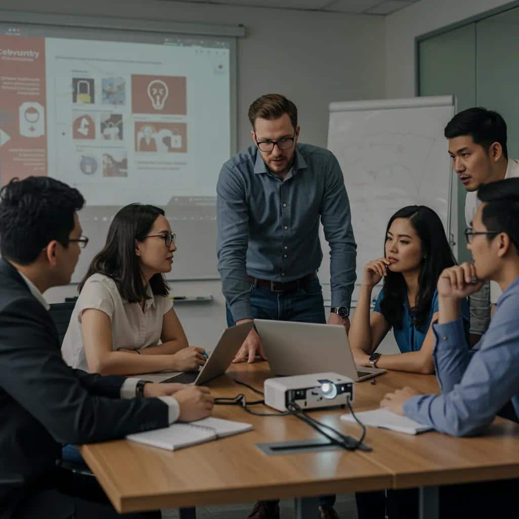 Employees participating in a cybersecurity training session, highlighting the importance of cybersecurity awareness training for local Englewood NJ businesses